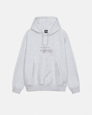 Men's Stussy Basic Applique Hoodie Grey Dubai | UAE DFZ-0042