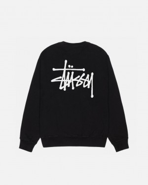 Men's Stussy Basic Stüssy Pigment Dyed Crew Sweatshirts Black Dubai | UAE SBK-3591