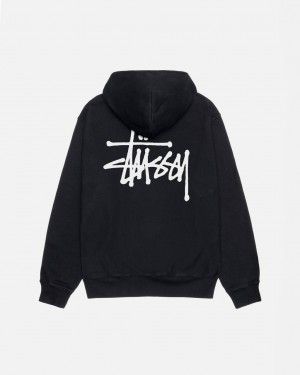 Men's Stussy Basic Stüssy Pigment Dyed Hoodie Black Dubai | UAE JRG-7383