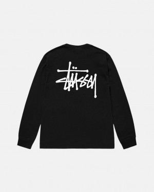 Men's Stussy Basic Stüssy Pigment Dyed Ls Tees Black Dubai | UAE ZRB-8900