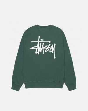 Men's Stussy Basic Stussy Crew Pigment Dyed Sweatshirts Green Dubai | UAE EHM-1565