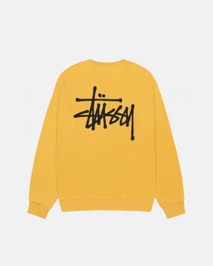 Men's Stussy Basic Stussy Crew Pigment Dyed Sweatshirts Yellow Dubai | UAE VNT-6052