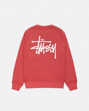 Men's Stussy Basic Stussy Crew Sweatshirts Red Dubai | UAE ZDW-8501