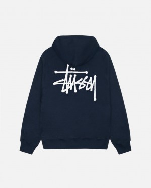 Men's Stussy Basic Stussy Hoodie Navy Dubai | UAE ARX-2751