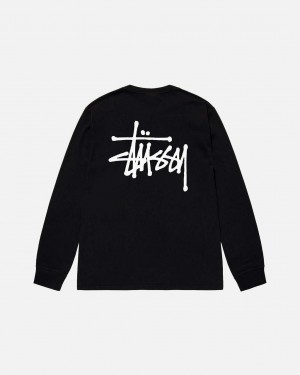 Men's Stussy Basic Stussy Ls Tees Black Dubai | UAE JWT-4216