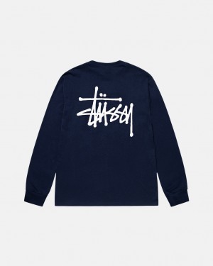 Men's Stussy Basic Stussy Ls Tees Navy Dubai | UAE YCE-3862