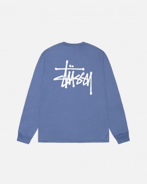 Men's Stussy Basic Stussy Ls Tees Royal Blue Dubai | UAE IIF-6705