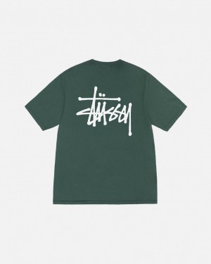 Men's Stussy Basic Stussy Tee Pigment Dyed Tees Green Dubai | UAE UZF-7684