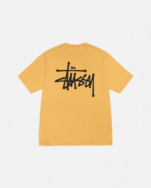 Men's Stussy Basic Stussy Tee Pigment Dyed Tees Yellow Dubai | UAE SCH-2494