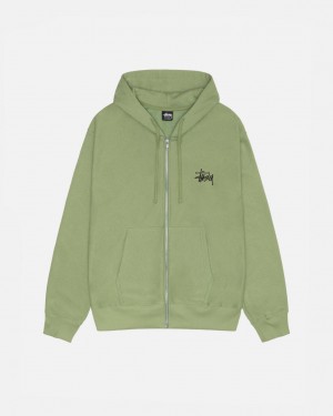 Men's Stussy Basic Stussy Zip Hood Sweatshirts Green Dubai | UAE YGH-3957