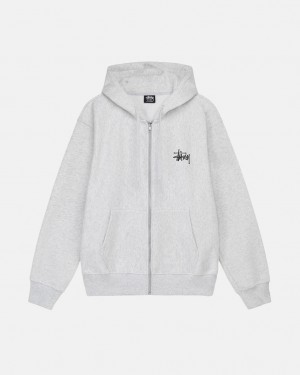 Men's Stussy Basic Stussy Zip Hoodie Grey Dubai | UAE TKB-0913