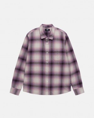 Men's Stussy Bay Plaid Shirts Burgundy Dubai | UAE BMZ-7568