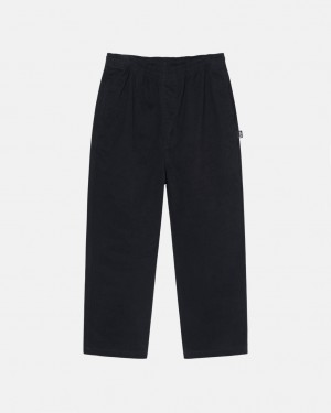 Men's Stussy Beach Pant Brushed Cotton Pants Black Dubai | UAE DEX-8870