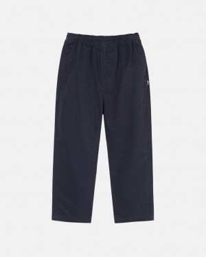 Men's Stussy Beach Pant Brushed Cotton Pants Navy Dubai | UAE WKV-3232