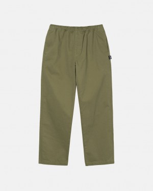 Men's Stussy Beach Pant Brushed Cotton Pants Olive Dubai | UAE YLH-8328