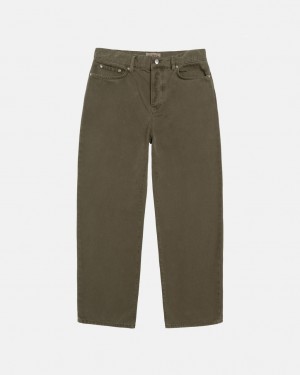 Men's Stussy Big Ol' Jean Washed Canvas Pants Olive Dubai | UAE CLJ-7955