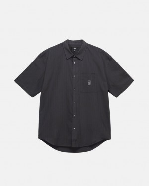 Men's Stussy Boxy Striped Shirts Black Dubai | UAE SMU-9086