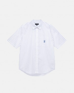 Men's Stussy Boxy Striped Shirts White Dubai | UAE JOR-9676