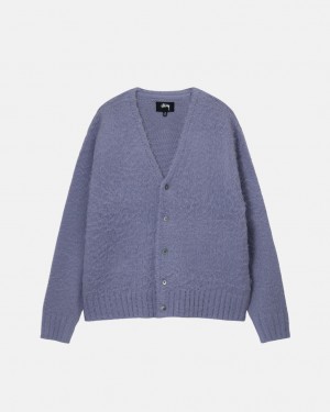 Men's Stussy Brushed Cardigan Sweaters Purple Dubai | UAE SEY-2860