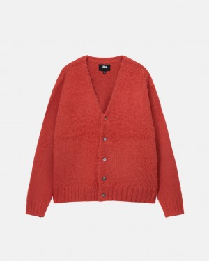 Men's Stussy Brushed Cardigan Sweaters Red Dubai | UAE XJI-1454