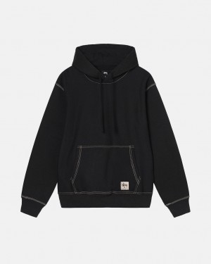 Men's Stussy Contrast Stitch Label Hoodie Black Dubai | UAE KIA-9751