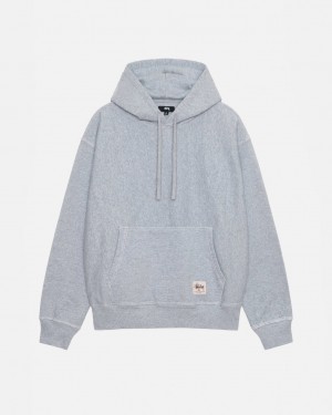 Men's Stussy Contrast Stitch Label Hoodie Grey Dubai | UAE BOC-9182