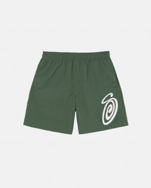 Men's Stussy Curly S Water Short Swimwear Olive Dubai | UAE ZGZ-7603