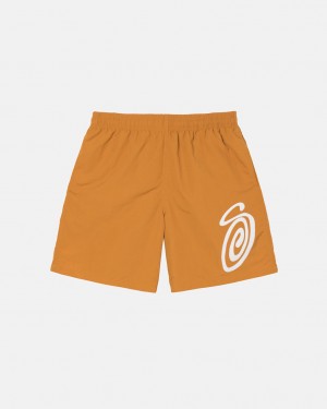 Men's Stussy Curly S Water Short Swimwear Orange Dubai | UAE YCX-5800