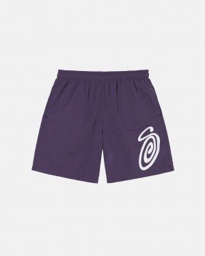 Men's Stussy Curly S Water Short Swimwear Purple Dubai | UAE SRZ-8133