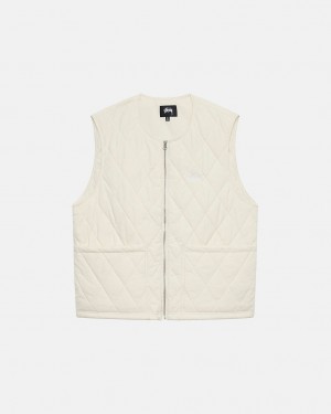 Men's Stussy Diamond Quilted Vest Cream Dubai | UAE CAE-6346