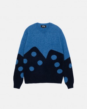 Men's Stussy Dice Fuzzy Crew Sweaters Blue Dubai | UAE SEG-3842