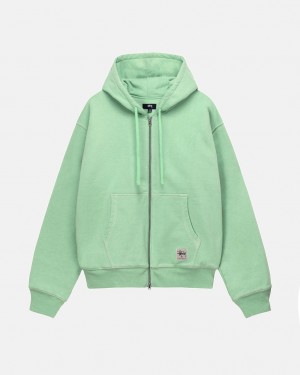 Men's Stussy Double Face Label Zip Hoodie Green Dubai | UAE ZFP-8107