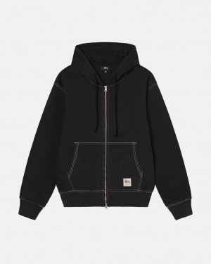 Men's Stussy Double Face Label Zip Hoodie Black Dubai | UAE YMH-7208