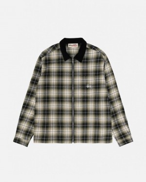 Men's Stussy Frank Plaid Zip Shirts Dark Grey Dubai | UAE XQB-4155