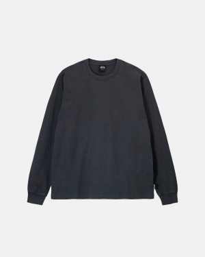 Men's Stussy Heavyweight Pigment Dyed Ls Crew Tops Black Dubai | UAE GQY-7784