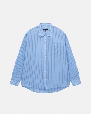 Men's Stussy Light Weight Classic Shirts Blue Dubai | UAE OWA-6219