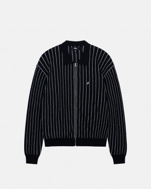 Men's Stussy Light Weight Ls Zip Polo Tops Black Dubai | UAE LGK-8333