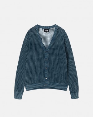 Men's Stussy Loose Gauge Cardigan Sweaters Blue Dubai | UAE OSJ-1777