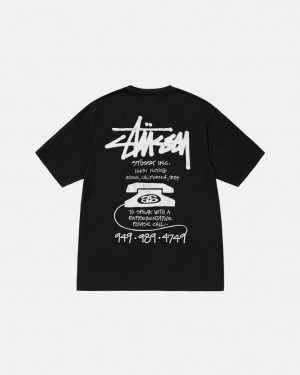 Men's Stussy Old Phone Tee Pigment Dyed Tees Black Dubai | UAE MUM-2393