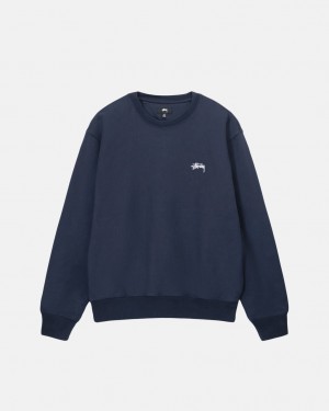 Men's Stussy Overdyed Stock Logo Crew Sweatshirts Navy Dubai | UAE UQI-5756