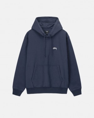 Men's Stussy Overdyed Stock Logo Hoodie Navy Dubai | UAE ZNY-9984