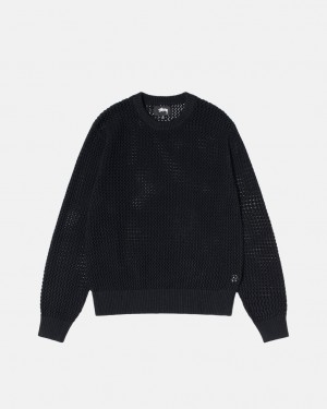 Men's Stussy Pigment Dyed Loose Gauge Knit Sweaters Black Dubai | UAE UCB-6343