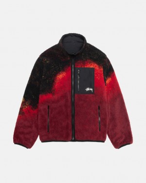 Men's Stussy Sherpa Reversible Jackets Black / Red Dubai | UAE SXL-7676