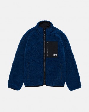 Men's Stussy Sherpa Reversible Jackets Blue Dubai | UAE MYQ-0500