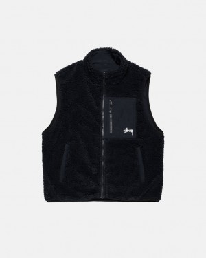 Men's Stussy Sherpa Reversible Vest Black Dubai | UAE RBZ-9040