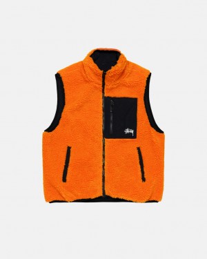 Men's Stussy Sherpa Reversible Vest Yellow Dubai | UAE OFC-6679