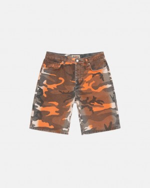 Men's Stussy Spray Dye Big Ol' Shorts Orange Camo Dubai | UAE YBQ-3222