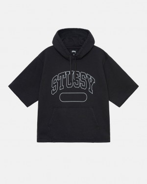 Men's Stussy Ss Boxy Cropped Hoodie Black Dubai | UAE FVZ-0467