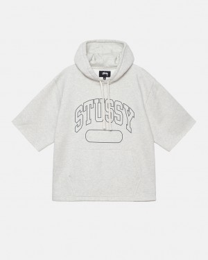 Men's Stussy Ss Boxy Cropped Hoodie Grey Dubai | UAE QBK-9055