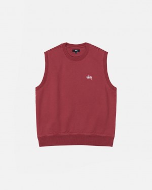 Men's Stussy Stock Fleece Vest Sweatshirts Burgundy Dubai | UAE SPD-9062